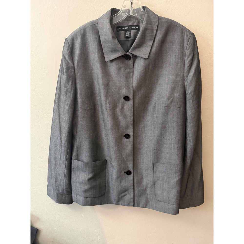 Josephine Chaus Grey Button Front Blazer Jacket Size 16 Vintage Professional